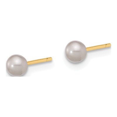 14K Yellow Gold Round Grey Freshwater Cultured Pearl Stud Earrings – view 2