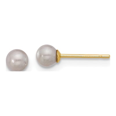 14K Yellow Gold Round Grey Freshwater Cultured Pearl Stud Earrings