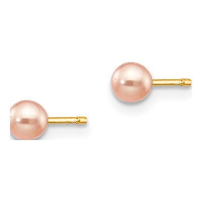 14K Yellow Gold Round Pink Freshwater Cultured Pearl Stud Earrings – view 2