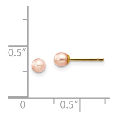 14K Yellow Gold Round Pink Freshwater Cultured Pearl Stud Earrings – view 4