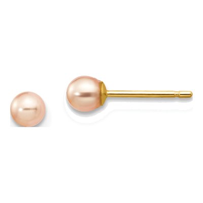 14K Yellow Gold Round Pink Freshwater Cultured Pearl Stud Earrings