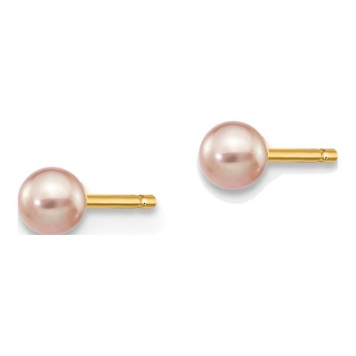 14K Yellow Gold Round Purple Freshwater Cultured Pearl Stud Earrings – view 2