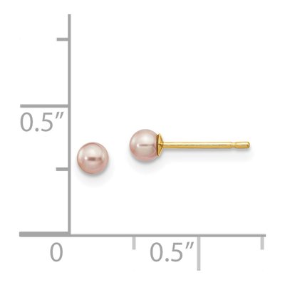 14K Yellow Gold Round Purple Freshwater Cultured Pearl Stud Earrings – view 4