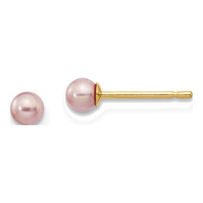 14K Yellow Gold Round Purple Freshwater Cultured Pearl Stud Earrings