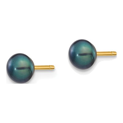 14K Yellow Gold Button Black Freshwater Cultured Pearl Stud Earrings – view 2