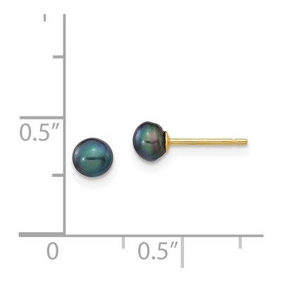 14K Yellow Gold Button Black Freshwater Cultured Pearl Stud Earrings – view 4