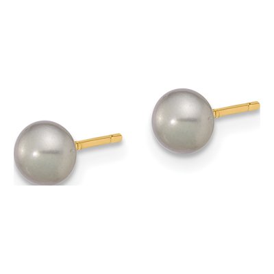 14K Yellow Gold Grey Freshwater Cultured Pearl Button Stud Earrings – view 2