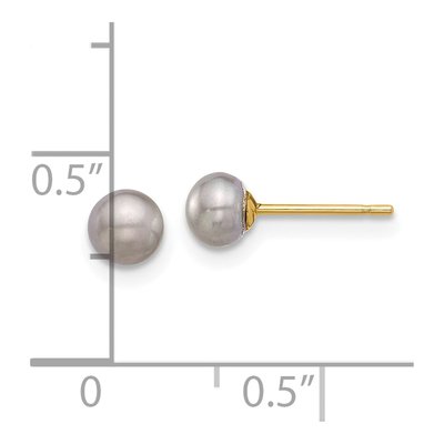 14K Yellow Gold Grey Freshwater Cultured Pearl Button Stud Earrings – view 4