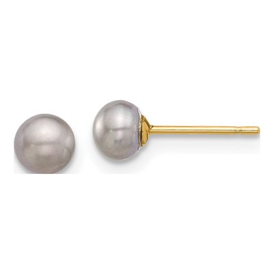 14K Yellow Gold Grey Freshwater Cultured Pearl Button Stud Earrings