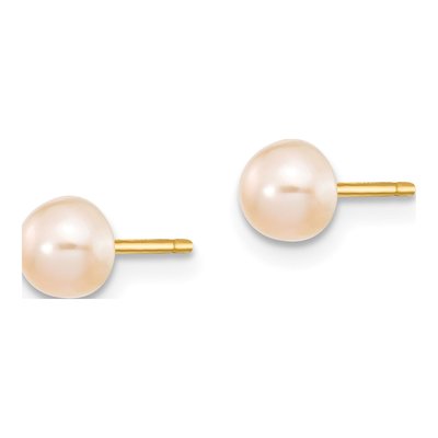 14K Yellow Gold Pink Freshwater Cultured Pearl Button Stud Earrings – view 2