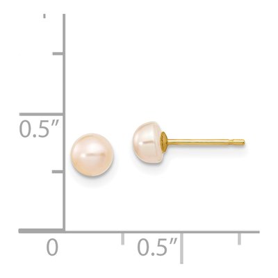 14K Yellow Gold Pink Freshwater Cultured Pearl Button Stud Earrings – view 4