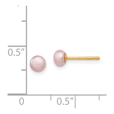 14K Yellow Gold Button Purple Freshwater Cultured Pearl Stud Earrings – view 4