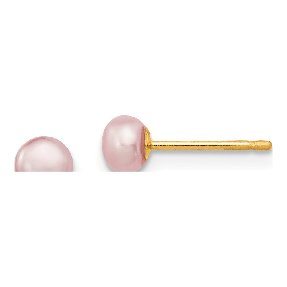 14K Yellow Gold Button Purple Freshwater Cultured Pearl Stud Earrings