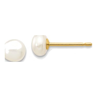 14K Yellow Gold Button Freshwater Cultured Pearl Stud Earrings
