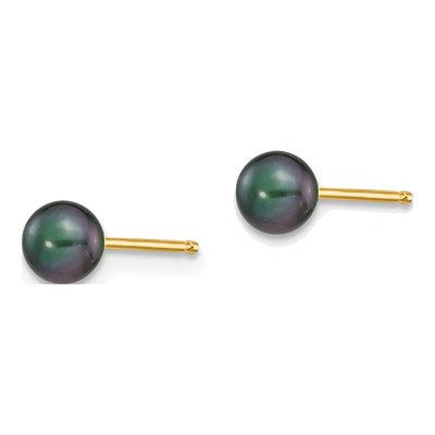 14K Yellow Gold Round Black Freshwater Cultured Pearl Stud Earrings – view 2