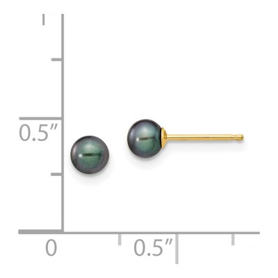 14K Yellow Gold Round Black Freshwater Cultured Pearl Stud Earrings – view 4