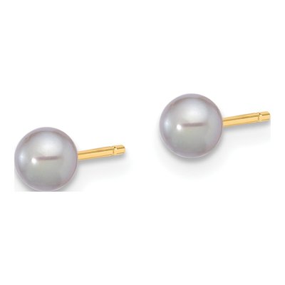 14K Yellow Gold Round Grey Freshwater Cultured Pearl Stud Earrings – view 2