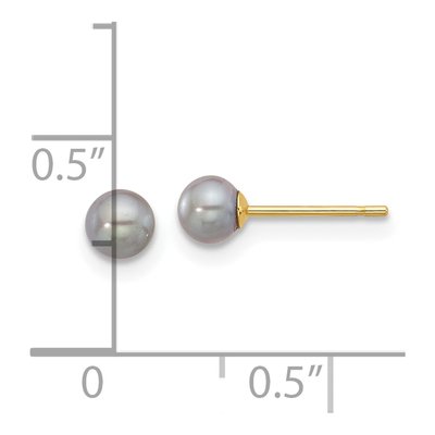 14K Yellow Gold Round Grey Freshwater Cultured Pearl Stud Earrings – view 4