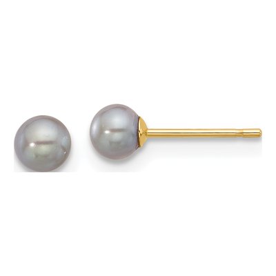 14K Yellow Gold Round Grey Freshwater Cultured Pearl Stud Earrings