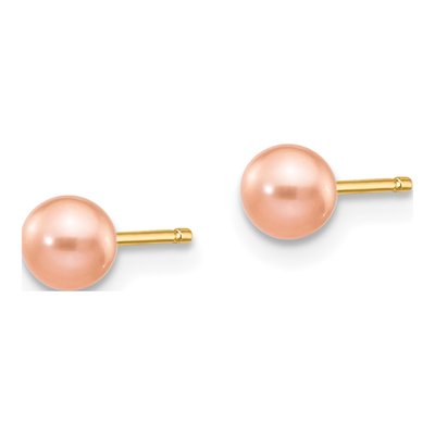 14K Yellow Gold Round Pink Freshwater Cultured Pearl Stud Earrings – view 2
