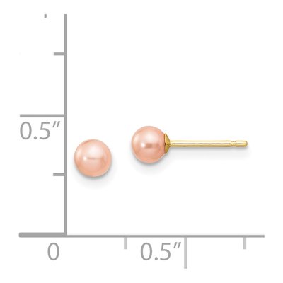 14K Yellow Gold Round Pink Freshwater Cultured Pearl Stud Earrings – view 4