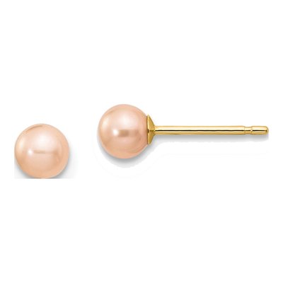 14K Yellow Gold Round Pink Freshwater Cultured Pearl Stud Earrings