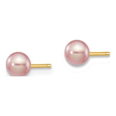 14K Yellow Gold Round Purple Freshwater Cultured Pearl Stud Earrings – view 2