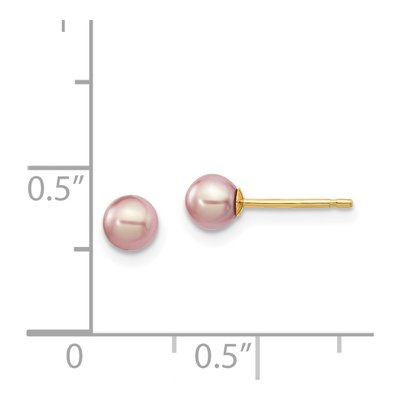14K Yellow Gold Round Purple Freshwater Cultured Pearl Stud Earrings – view 4