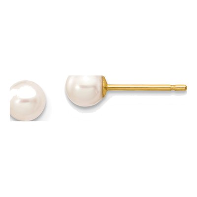 14K Yellow Gold Round Freshwater Cultured Pearl Stud Earrings
