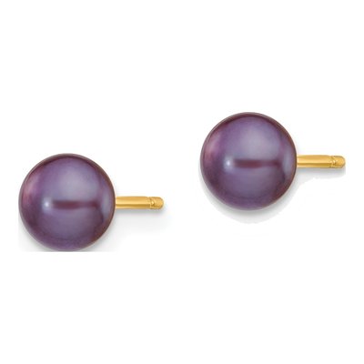 14K Yellow Gold Black Freshwater Cultured Pearl Button Stud Earrings – view 2