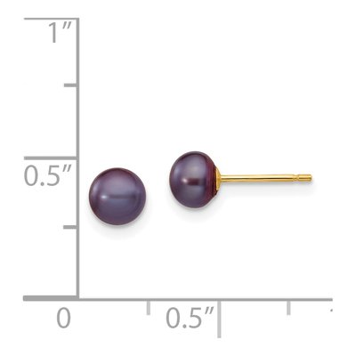14K Yellow Gold Black Freshwater Cultured Pearl Button Stud Earrings – view 4