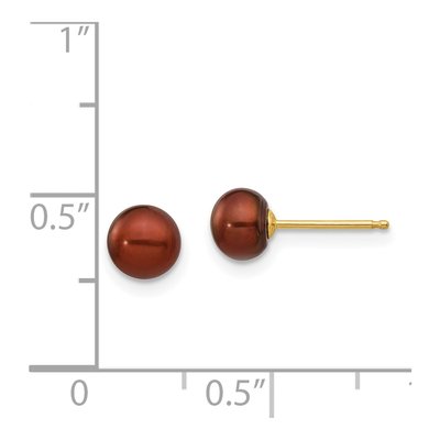 14K Yellow Gold Button Brown Freshwater Cultured Pearl Stud Earrings – view 4