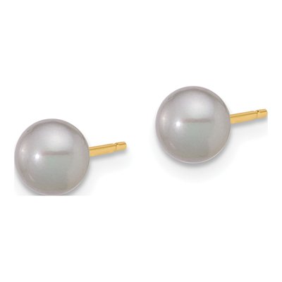 14K Yellow Gold Grey Freshwater Cultured Pearl Button Stud Earrings – view 2