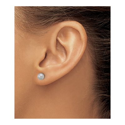 14K Yellow Gold Grey Freshwater Cultured Pearl Button Stud Earrings – view 3
