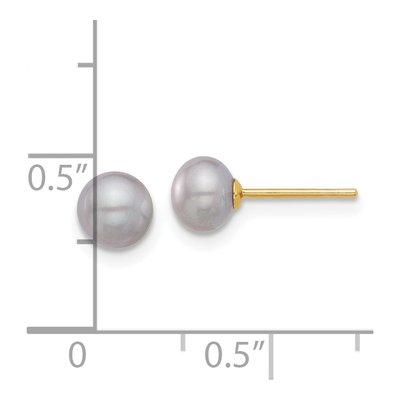 14K Yellow Gold Grey Freshwater Cultured Pearl Button Stud Earrings – view 4
