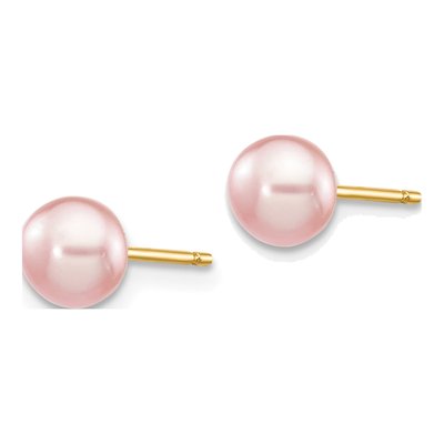 14K Yellow Gold Pink Freshwater Cultured Pearl Button Stud Earrings – view 4