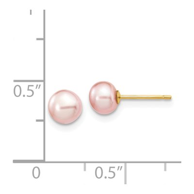 14K Yellow Gold Pink Freshwater Cultured Pearl Button Stud Earrings – view 6