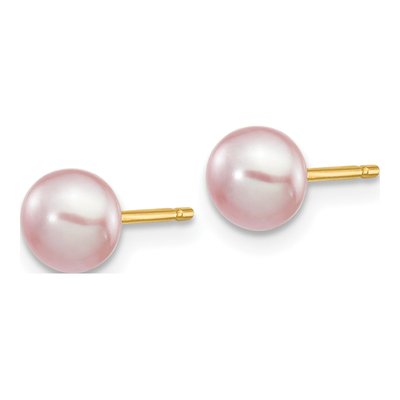 14K Yellow Gold Button Purple Freshwater Cultured Pearl Stud Earrings – view 2