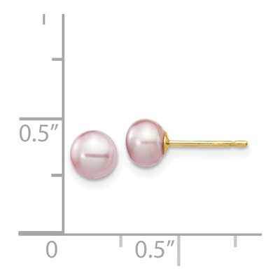 14K Yellow Gold Button Purple Freshwater Cultured Pearl Stud Earrings – view 4