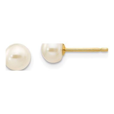 14K Yellow Gold Freshwater Cultured Pearl Button Stud Earrings