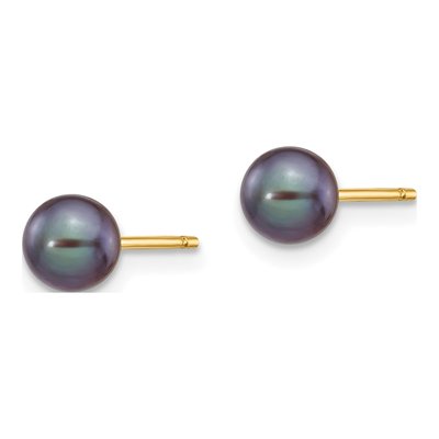14K Yellow Gold Round Black Freshwater Cultured Pearl Stud Earrings – view 4