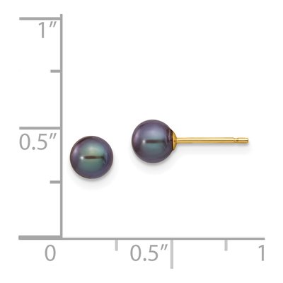 14K Yellow Gold Round Black Freshwater Cultured Pearl Stud Earrings – view 6