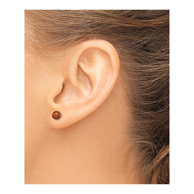 14K Yellow Gold Round Brown Freshwater Cultured Pearl Stud Earrings – view 3