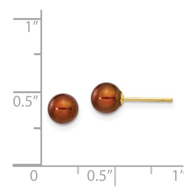 14K Yellow Gold Round Brown Freshwater Cultured Pearl Stud Earrings – view 4
