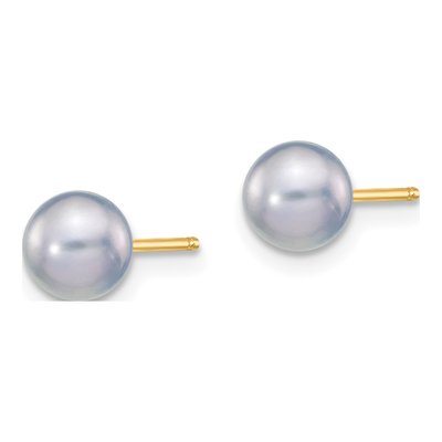 14K Yellow Gold Round Grey Freshwater Cultured Pearl Stud Earrings – view 2