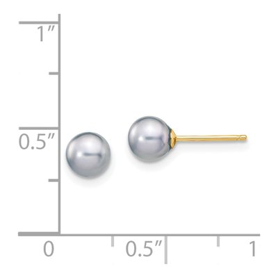 14K Yellow Gold Round Grey Freshwater Cultured Pearl Stud Earrings – view 4