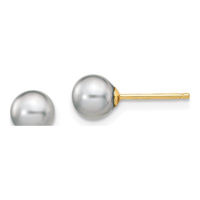 14K Yellow Gold Round Grey Freshwater Cultured Pearl Stud Earrings