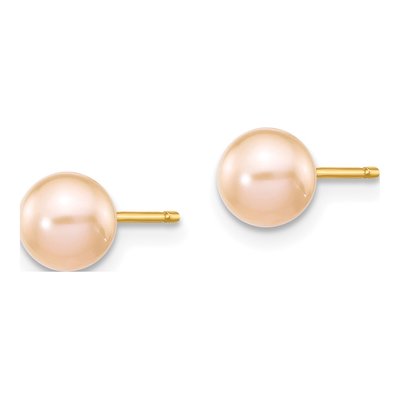 14K Yellow Gold Round Pink Freshwater Cultured Pearl Stud Earrings – view 2