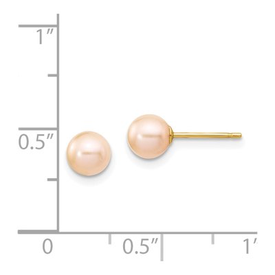 14K Yellow Gold Round Pink Freshwater Cultured Pearl Stud Earrings – view 4