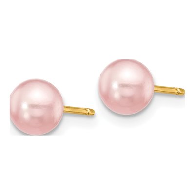 14K Yellow Gold Round Purple Freshwater Cultured Pearl Stud Earrings – view 2